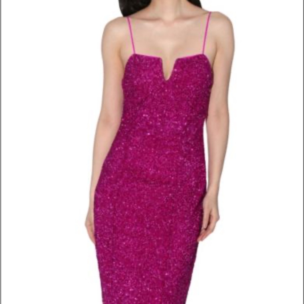 Walter Baker Madena Splitneck Sequin Bodycon Midi Dress